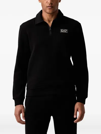 Ea7 Logo-patch Quarter-zip Sweatshirt In Black