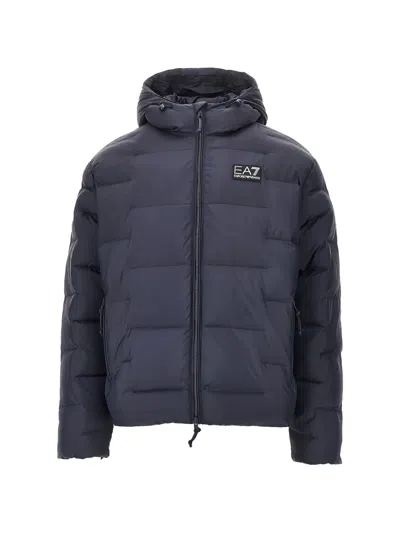 Ea7 Logo-patch Quilted Jacket In Blue
