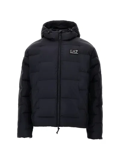 Ea7 Logo-patch Quilted Jacket In Brown