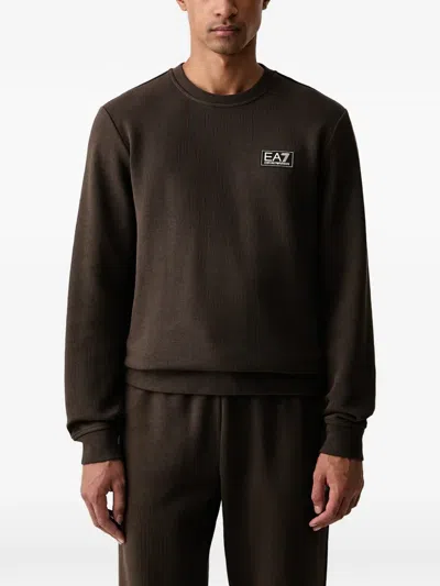 Ea7 Logo-patch Ribbed Sweater In Brown