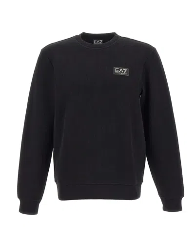 Ea7 Logo-patch Ribbed Sweatshirt In Black
