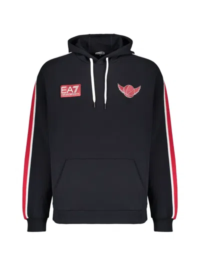 Ea7 Logo-patch Side-stripe Hoodie In Black