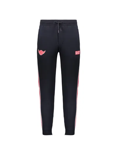 Ea7 Logo-patch Side-stripe Track Pants In Blue