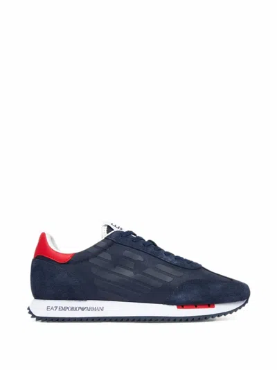 Ea7 Logo-patch Suede-panel Sneakers In Blue