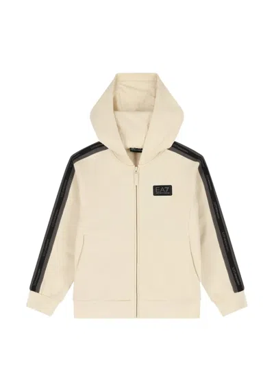 Ea7 Kids' Logo-patch Tape-detail Hoodie In Neutrals