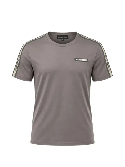 Ea7 Logo-patch Tape-detail T-shirt In Gray