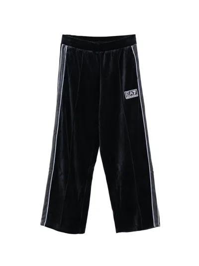Ea7 Logo-patch Velvet Track Pants In Black