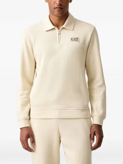 Ea7 Logo-patch Zip-neck Sweater In Neutral
