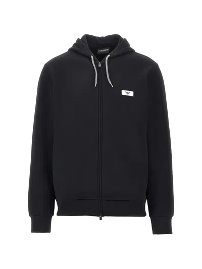 Ea7 Logo-patch Zip-up Hoodie In Black