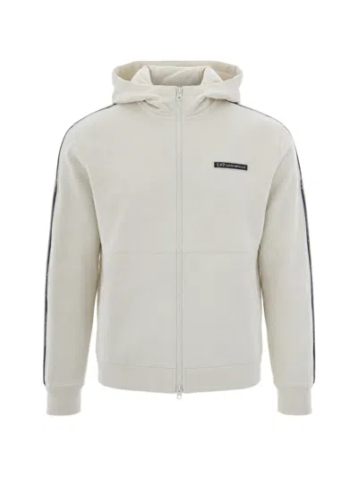 Ea7 Logo-patch Zip-up Hoodie In White