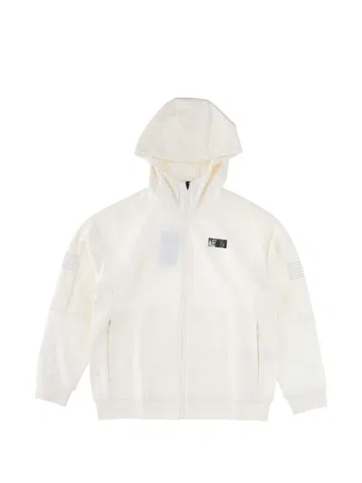 Ea7 Kids' Logo-patch Zip-up Hoodie In White