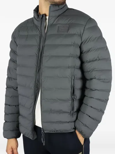 Ea7 Logo-patch Zip-up Padded Jacket In Gray