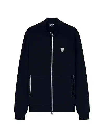 Ea7 Logo-patch Zip-up Sweatshirt In Blue