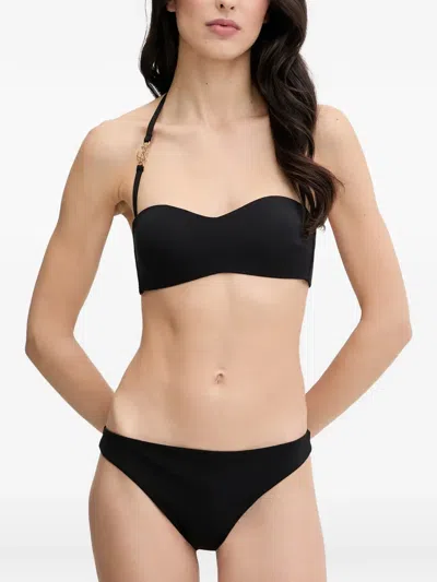Ea7 Logo-plaque Halterneck Bikini In Black