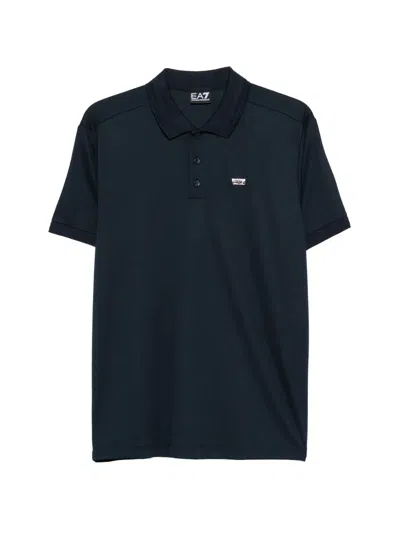 Ea7 Logo-plaque Polo Shirt In Blue