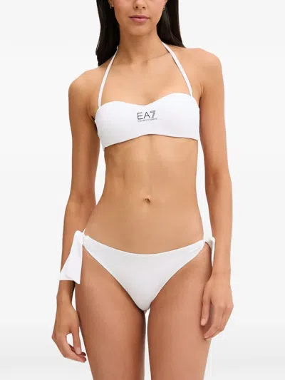 Ea7 Logo-print Bandeau Bikini In White