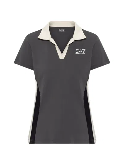Ea7 Logo-print Colourblock T-shirt In Gray