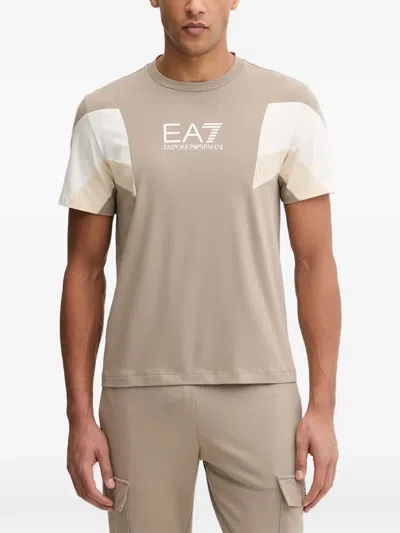 Ea7 Logo-print Colour-block T-shirt In Neutral