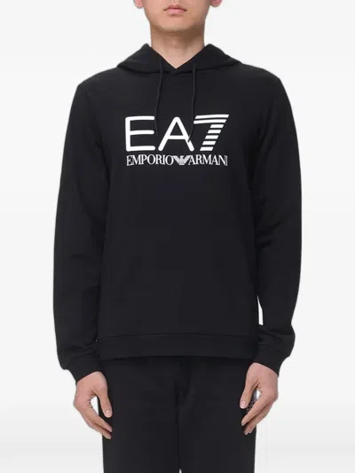 Ea7 Logo-print Cotton Hoodie In Black
