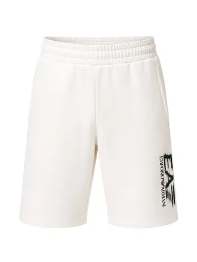 Ea7 Logo-print Cotton Shorts In White