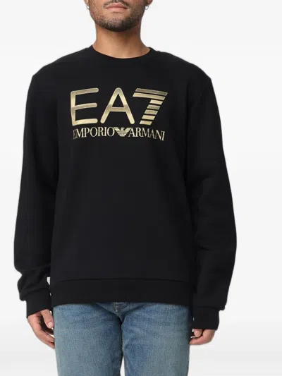 Ea7 Logo-print Cotton Sweatshirt In Black