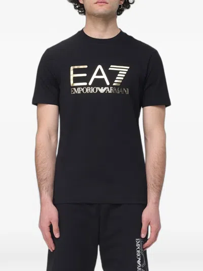 Ea7 Logo-print Cotton T-shirt In Black