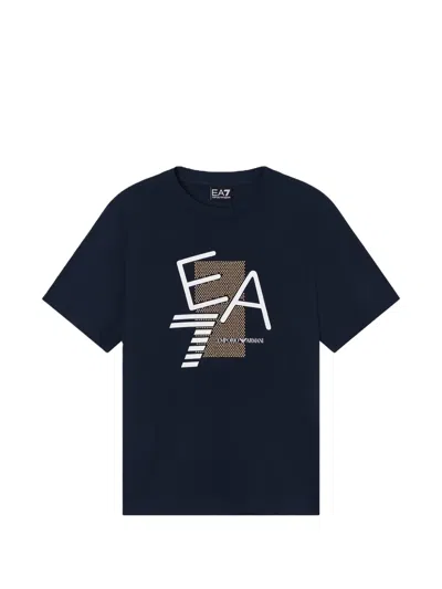 Ea7 Logo-print Cotton T-shirt In Blue