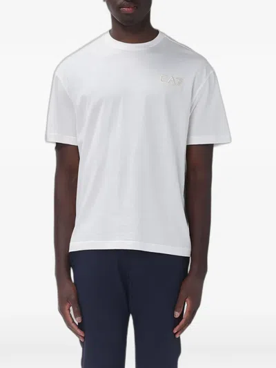 Ea7 Logo-print Cotton T-shirt In White