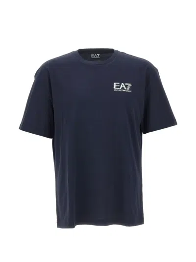 Ea7 Logo-print Crew-neck T-shirt In Blue