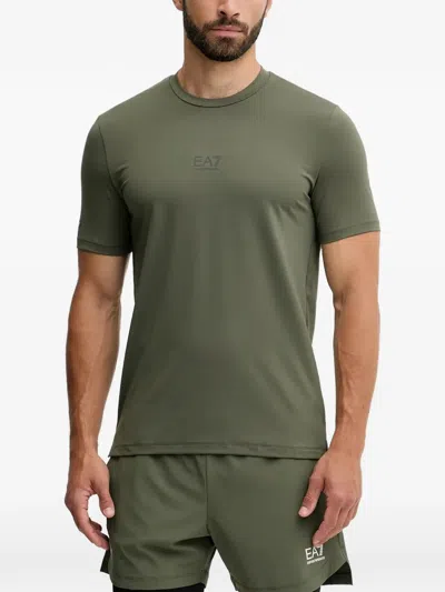 Ea7 Logo-print Crew-neck T-shirt In Green