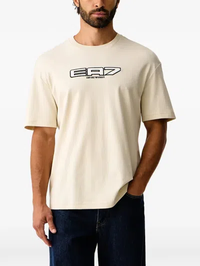 Ea7 Logo-print Crew-neck T-shirt In Neutral