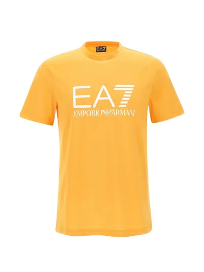 Ea7 Logo-print Crew-neck T-shirt In Orange
