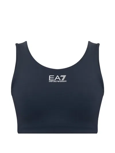 Ea7 Logo-print Crop Top In Blue