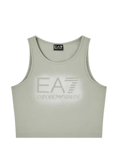Ea7 Logo-print Cropped Top In Green