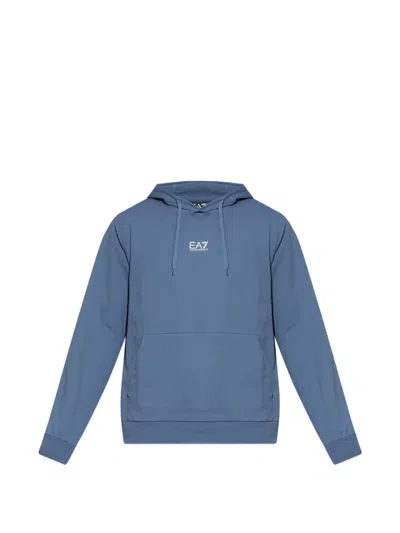 Ea7 Logo-print Drawstring Hoodie In Blue