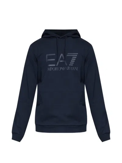 Ea7 Logo-print Drawstring Hoodie In Blue