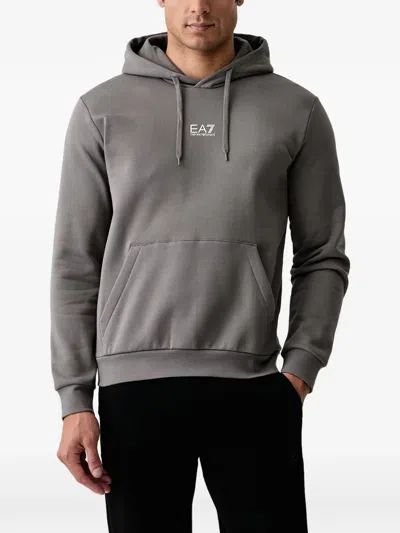 Ea7 Logo-print Drawstring Hoodie In Gray