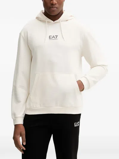 Ea7 Logo-print Drawstring Hoodie In White