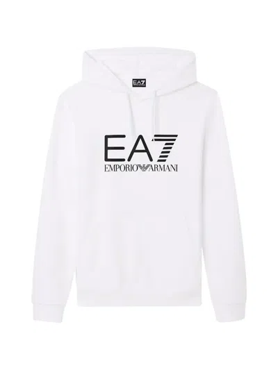 Ea7 Logo-print Drawstring Hoodie In White