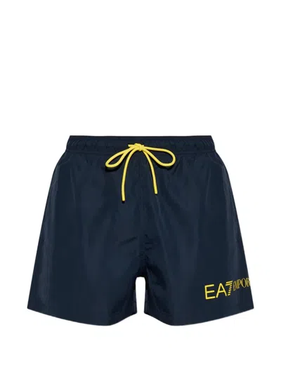 Ea7 Logo-print Drawstring Swim Shorts In Blue