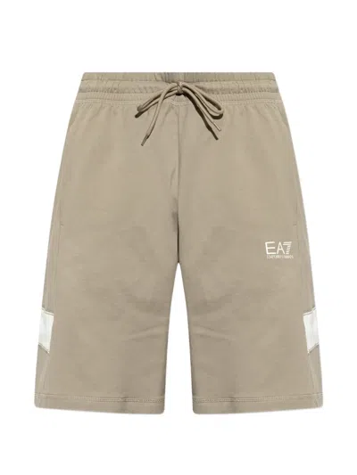 Ea7 Logo-print Drawstring Track Shorts In Brown