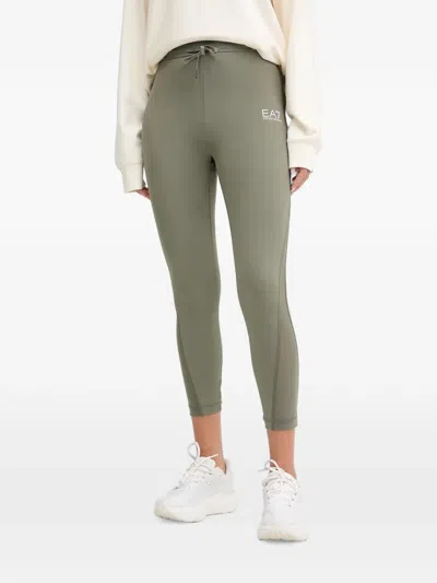 Ea7 Kordelzug-leggings Mit Logo-print In Green