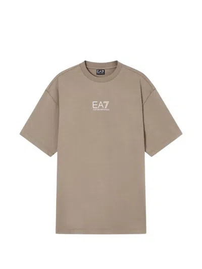 Ea7 Logo-print Drop-shoulder T-shirt In Brown