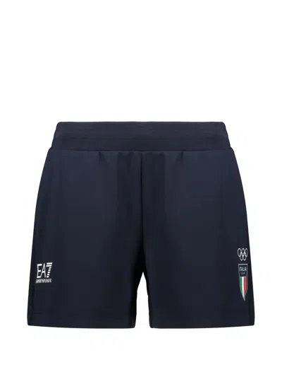 Ea7 Logo-print Elasticated Shorts In Blue