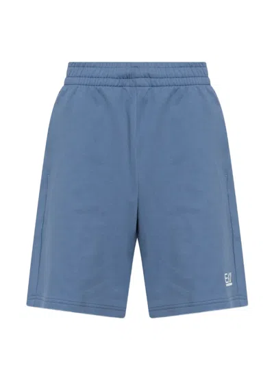 Ea7 Logo-print Elasticated-waist Track Shorts In Blue