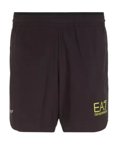 Ea7 Logo-print Elasticated-waistband Shorts In Brown