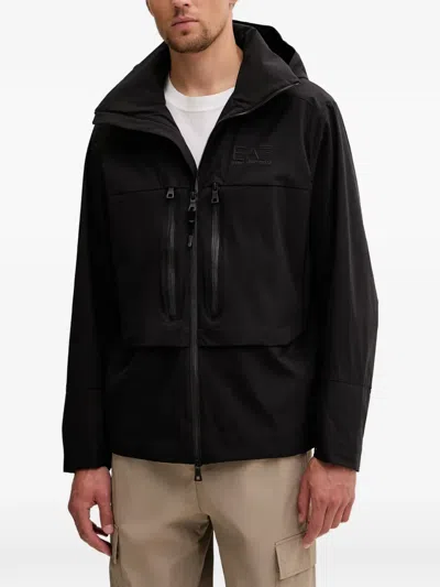 Ea7 Logo-print Hooded Jacket In Black