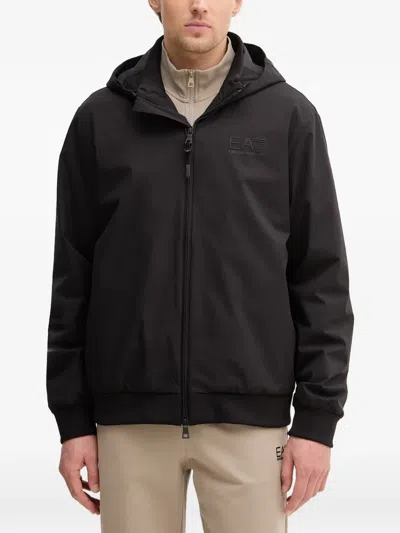 Ea7 Logo-print Hooded Jacket In Black