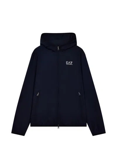 Ea7 Logo-print Hooded Jacket In Black