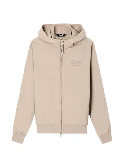 Ea7 Logo-print Hooded Jacket In Neutral